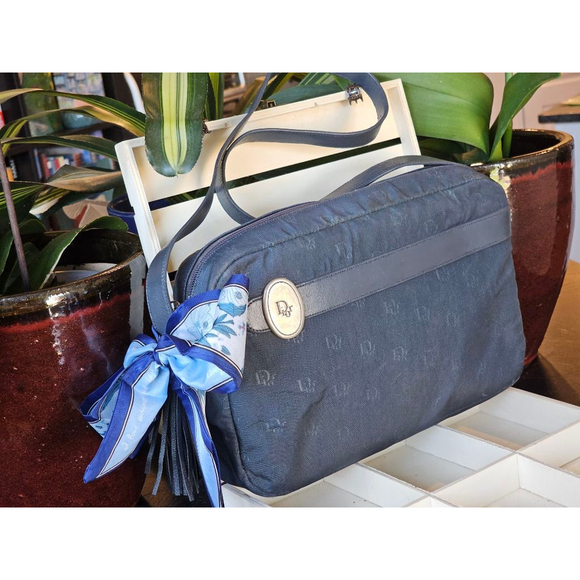 Christian Dior Vintage Navy Shoulder Bag w/Twilly & Insert Added - Picture 3 of 16